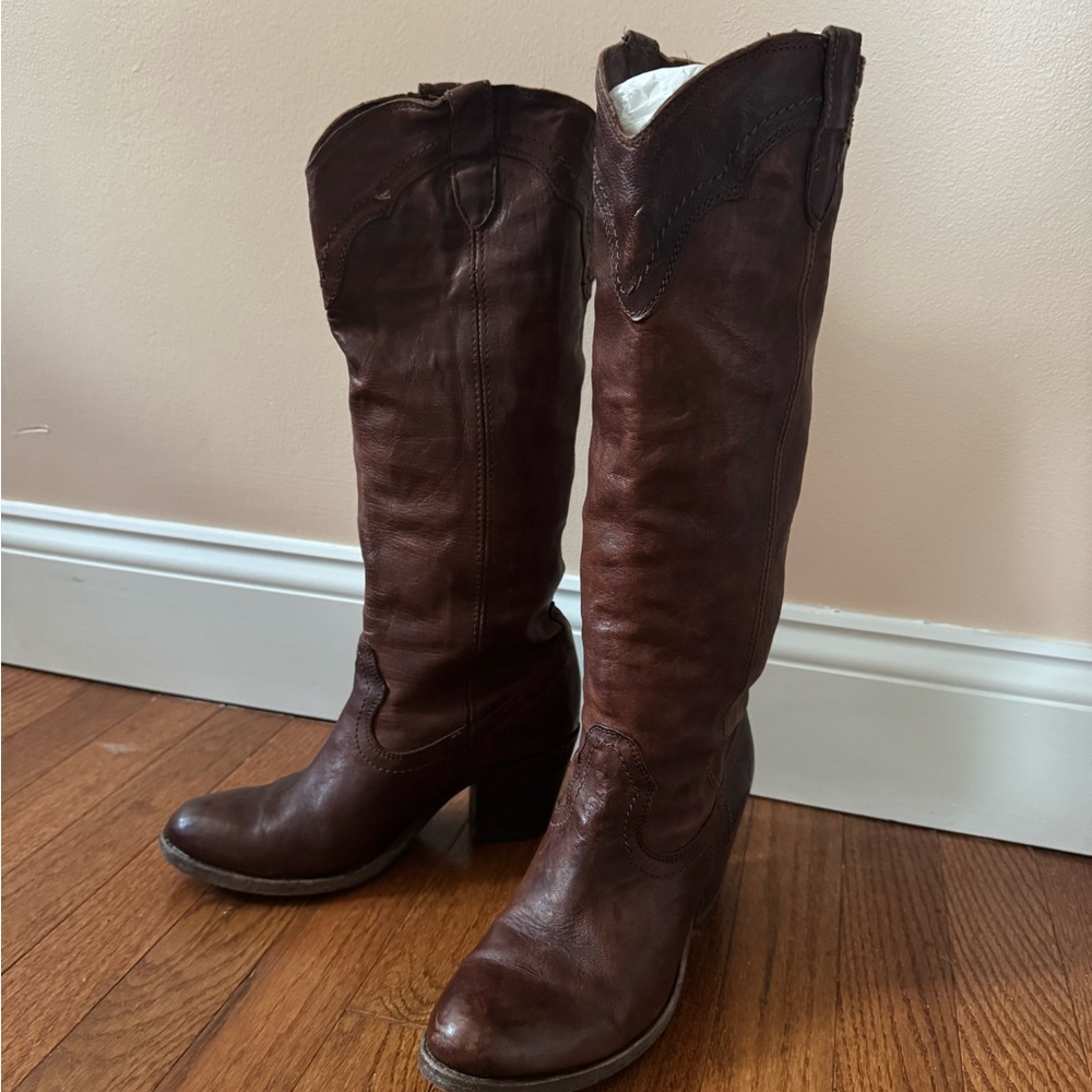 Frye Tabitha Western brown leather Knee-High Boots